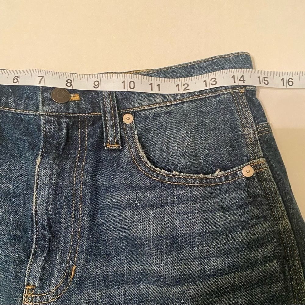 Madewell Denim Skirt Womens 26 Blue Mini High Rise Raw Hem Distressed Dark Wash - Picture 6 of 8